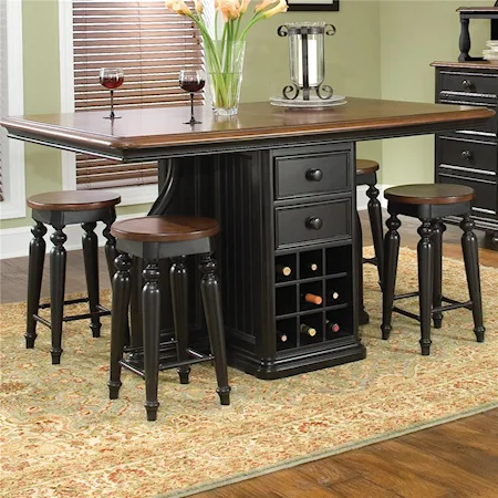 Counter Height Pub Table with Drawer and Wine Storage